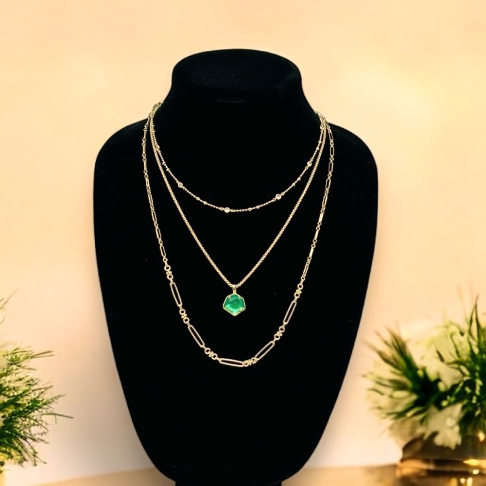 Kendra Scott Vanessa Multi-Strand Necklace in Jade Green Illusion Gold-Plated LN